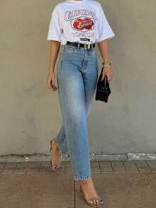 Women's Casual Elegant Fashion Patchwork Skinny 7/8 Length Jeans Spring - Light Wash - View 5