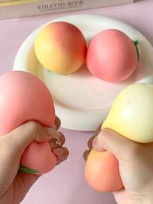 1/2pcs Creative Stress Relief Realistic Peach Squeeze Toy, Squishy Slow Rebound Anti-Stress Toy, Soft Fidget Toy For Adults, Decorative Gift With Random Color Stress Relief Cube And Gift Bag - Multicolor - View 6