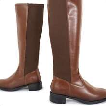 Women's High-Top Riding Boot With Side Zipper, Comfortable, Low Heel, Non-Slip, Stylish Winter Fashion - Caqui - Ver 9
