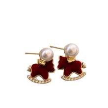 1 Pair Cute Pony Stud Earrings, Featuring An Adorable Pony Design In Soft , Creating A Sweet And Playful Look Perfect For Adding A Fun Touch To Everyday Outfits - Red - View 5