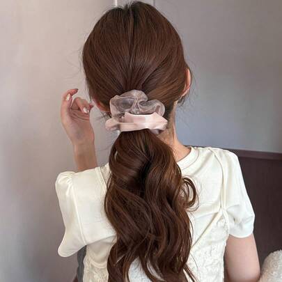 1pc Satin & Mesh Rhinestone Scrunchie, Elegant High-End Versatile Hair Tie, Gentle On Hair, Comfortable Wear, Suitable For Women's Daily Use, Birthday Gift, Casual Outings, Dancing, Parties, Traveling And Special Occasions