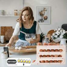 3-Layer Sliding Egg Rack - Anti-Fall Space Saving Refrigerator Side Door Storage Rack, Special For Kitchen Organization - White - View 6