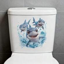 1pc Watercolor Ocean Animal Toilet Sticker, Sea Turtle & Shark Wall Decal, Waterproof Removable Self-Adhesive, Bathroom Bathtub Decor - Multicolor - View 4