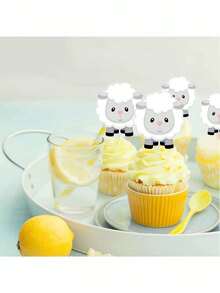 12pcs Eid Al-Adha Paper Sheep Shaped Cupcake Toppers (Non-Electric, No Feathers), Suitable For Islamic Holiday Celebration - Sheep Cake Plugin - View 4