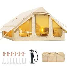 Inflatable Tents For Camping Blow Up Tent With Hand Pump Easy Setup Inflatable Hot Tent With Stove Jack Waterproof Oxford Air Glamping Tents For Camping Adult 4 Person Upgrade Version - 220.44吋長 x 118.08吋寬 x 82.8吋高/12人座有頂棚 - 查看 8