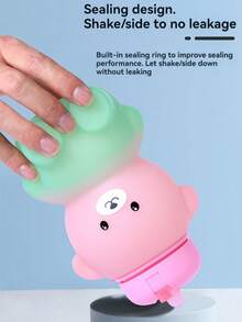 Cute Bear Collapsible Silicone Kids Water Bottle 600ml, Platinum, Foldable &5-Level Drop Resistant, Carabiner Clip, Leakproof | Gift, Festival Special, Back To School, Easter Basket, Christmas Stocking Stuffer For Boys Girls Toddler - Multicolor - View 3