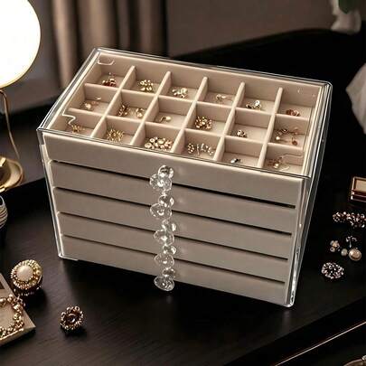5-Layer 54-Grid Acrylic Jewelry Box, Transparent Jewelry Storage Box, Velvet Drawer Jewelry Organizer, 54-Grid Large Capacity Jewelry Box, Home & Travel Dual-Use, Anti-Fading Soft Pad Drawer Design, Ladies Accessory Display Box, Multi-Drawer Jewelry Storage Box For Rings, Necklaces, Bracelets, Earrings And Pendants, Elegant Display Rack With Crystal-Shaped Knob, Luxury 5-Layer Jewelry Manager - Spacious Earring, Necklace And Ring Storage Space - High-Quality Desktop Box, Stylish And Secure Compartments