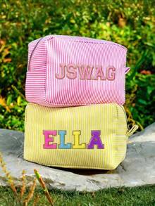 Túi đựng mỹ phẩm cỡ lớn thiết kế theo yêu cầu, túi đựng mỹ phẩm thêu chỉ vàng cá nhân hóa, túi đựng đồ vệ sinh cá nhân khi đi du lịch, túi đựng mỹ phẩm, quà tặng cho phù dâu, túi quà Giáng sinh. - Nhiều màu - Xem 4