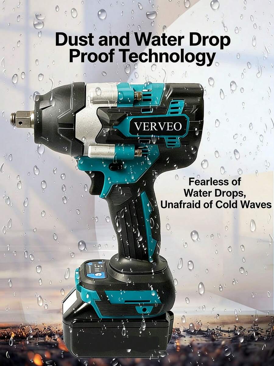 VERVEO Power Tool 20V Kunci Pas Dampak Tanpa Sikat 1000N.M Torsi Tinggi 1/2 Inci Tugas Berat Motor Tembaga Murni Perbaikan Rumah dan Mobil DIY, Pembongkaran Mur dan Ban Peningkatan Baterai Lithium Antarmuka TYP-C