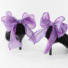 2个极简奢华布艺闪光鱼尾仙女蝴蝶结可拆卸鞋夹 - 紫色 - 查看 4