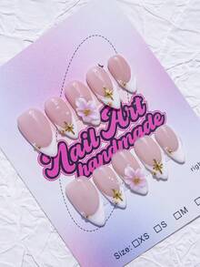 Set de 10 piezas de puntas de uñas en forma de almendra estilo Y2K "baddie", color nude y blanco con diseño de borde francés, adecuado para fiestas, bailes, uso diario, incluye kit de herramientas, gran regalo para mujeres y niñas - Blanco - Ver 2