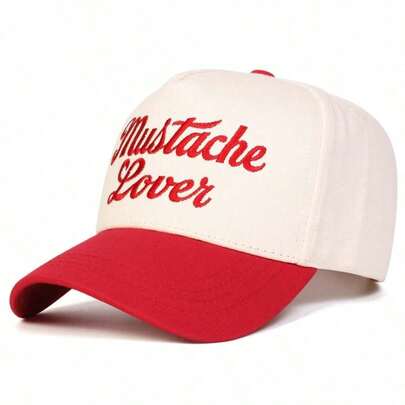 1pc Women's "Mustache Lover" Trucker Hat, Personalized Embroidery Letter Baseball Cap, Streetwear Fashion Five-Panel Hat, Outdoor Sun Protection Casual Cap For Spring Autumn Travel Beach Vacation