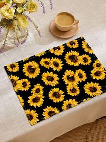 1pc Sunflower Pattern Printed Table Runner, 4pcs Sunflower Pattern Printed Placemats, Suitable For Festivals, Parties, Birthdays, Dinners, Kitchen & Dining Room Decor, Applicable For All Seasons, Home Textile Decoration - Multicolor - View 9