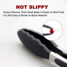 Black Kitchen Tongs,Heat-Resistant 600°F,Premium Silicone,Non-Stick Stainless Steel BBQ Cooking Grilling Locking Food Tongs, Non‑Slip & Non‑Scratch, For BBQ, Grill, Salad, Frying, Baking, Air Fryer,7-Inch / 9-Inch - 黑色 - 查看 2