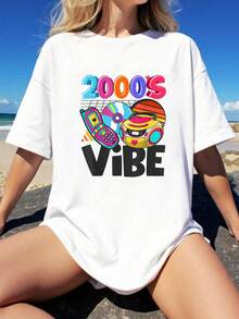 Camiseta 100% Algodón Unisex, Estilo Retro de los 2000, Vintage de los 2000, Camiseta Gráfica Casual de Cuello Redondo y Manga Corta para Hombre y Mujer - Blanco - Ver 1