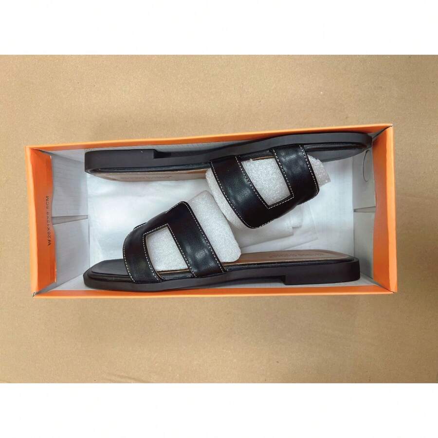 Women Flat Sandals - 光面黑棕色 - 查看 1