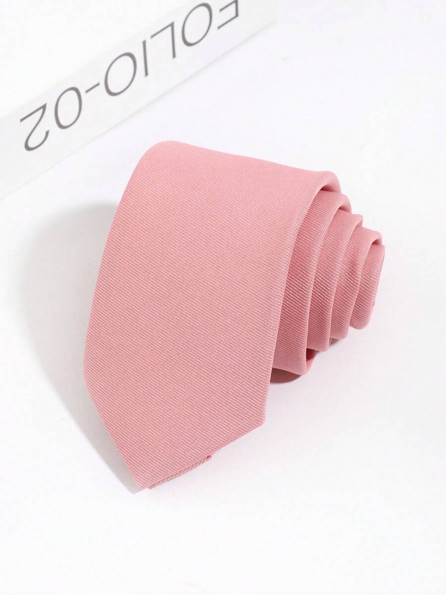 1条男士纯色莲花粉色小条纹纹理轻盈手工领带，适合学校西装通勤日常搭配 - 藕粉色 - 查看 1