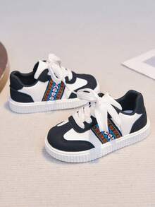 1 Đôi Giày Bệ Mềm Nhẹ Mới, Giày Thể Thao Thường Ngày Cho Bé Trai/Bé Gái Mùa Xuân/Thu 2026, Giày Lược Thời Trang Phong Cách Học Đường - Đen và trắng - Xem 6