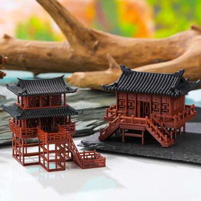 Chinese Style Architectural Model, Traditional Chinese Building, Plastic Collectible, Floor-Standing, No Electricity Required, Home And Office Decor, Thanksgiving Gift, Aquarium Landscape Accessory