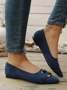 1双优雅时尚通勤休闲女式平底乐福鞋，适合度假、办公、所有季节 - 藍色 - 查看 4