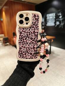 Leopard Print Bowknot Pattern Shockproof Full Coverage Soft Phone Case With Cute Black Bear Bow Lanyard, Suitable For IPhone 17 Pro Max/16 Pro/15/14 Pro Max/14 Pro/14/13/12 Pro/12/11 - Multicolor - View 2