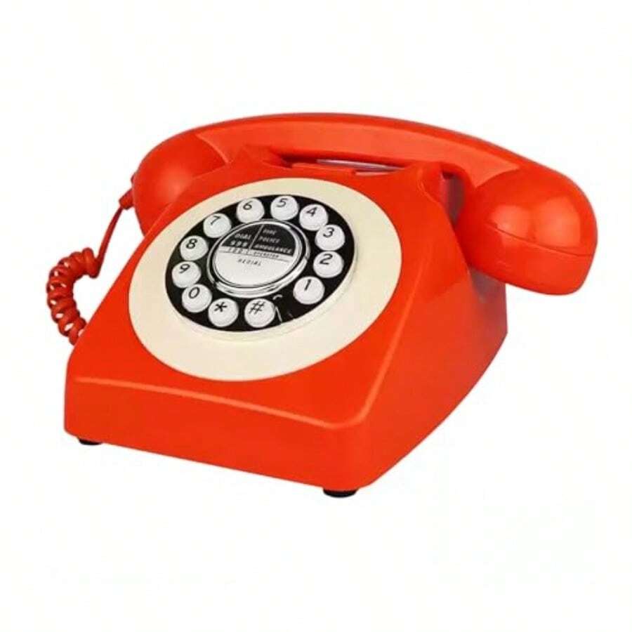 Teléfono retro teléfono con cable TelPal teléfonos antiguos teléfono de computadora antiguo teléfono fijo clásico de los años 80 para decoración del hogar y la oficina teléfono de hotel novedoso - Naranja - Ver 1
