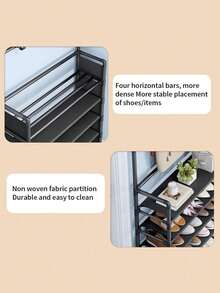 4-Tier/5-Tier Independent Metal Shoe Rack (Shoe Rack Material: Non-Woven Fabric), Can Be Used As Hat Rack, Multi-Function Outdoor Storage Rack, Independent Wardrobe Hanging Rack, Multi-Layer Indoor Shoe Rack, Equipped With 8 Stainless Steel Dual Hooks Shoe & Hat Combination Rack, 3-In-1 Space-Saving Storage Rack, Suitable For Bedroom, Living Room, Behind The Door, Corridor, Can Be Used As Hat Rack, Shoe Rack, Portable Wardrobe, Luggage Storage Rack. - Multicolor - View 11