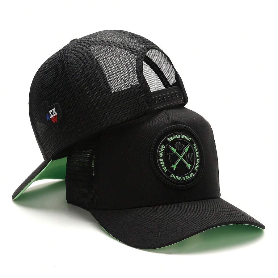 Texas Wind Country Trucker Cap With Curved Brim And Mesh Detail - 黑綠色 - 查看 1