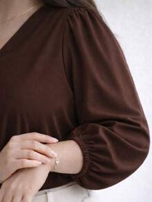 Women's Blouse With 3/4 Sleeves, Crepe Fabric, Duna Style, Elegant, Workwear, Plus Size (GG, G1, G2, G3), Evangelical Fashion - Brown - 鏽棕色 - 查看 2