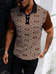 Men's Summer Business All-Over Print Short Sleeve Polo Shirt - Multicolor - View 1