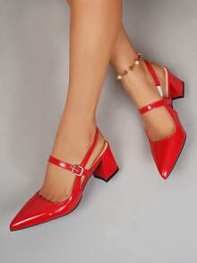 SRSOO 2026 Spring/Summer New Pointed Toe Thick Heel Sandals, Versatile Closed Toe Strappy High Heel Sandals For Women - Red - View 2