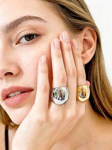 1枚简约优雅法式时尚316不锈钢18K镀金真空涂层戒指，经久耐用，防水防过敏，适合日常休闲、旅行和度假佩戴。 - 圓光面女士開口戒指 - 查看 7