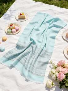 1pc Women's Spring/Summer Jacquard Gold Stripe Lightweight Scarf, Versatile Headscarf/Shawl, Suitable For Daily Wear - Mint Green - View 3