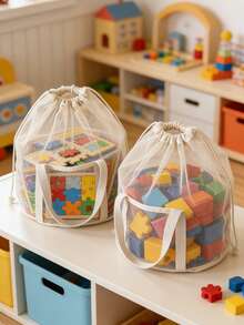 OBOVAY 1pc Mesh Drawstring Tote Bag, Convenient For Storage And Easy To Find Items. Portable And Multipurpose, Takes Up Little Space, Suitable For Storing Children's Accessories, Blocks And Puzzles, Great For Kids Room Use. - Multicolor - View 4