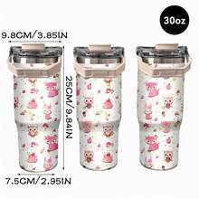 1pc/5pcs 30oz Cute Pink Forest Animal Pattern Ceramic Mug. The Mug Has A Handle, And The Pattern Includes Owl, Fox, Rabbit And Hedgehog, Very Suitable For Children And Girls, Also A Great Gift. - Pink - View 7