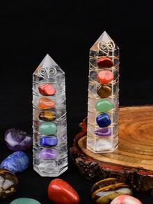 Natural Crystal Obelisk Pyramid Seven Chakra Healing Stone Crafts, Home Decor Gift - White Crystal Seven Chakra Pillar - View 3