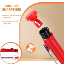 1/7Pcs Carpenter Pencil Set - Heavy Duty Mechanical Pencil Kit, Red & Black Mechanical Pencils With 2.8mm Multi-Color Leads + Deep Hole Long Nib Design, Built-In Sharpener & Marking Tool For Woodworking, Construction,Architect Marking & DIY Projects - Multicolor - View 4