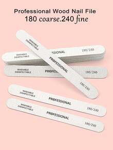 50支装专业直柄木质指甲锉，180/240目，薄型指甲锉，用于美甲，一次性使用，干净且经济实惠 - 淺灰色 - 查看 3