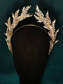 Gold Alloy Leaf Bridal Crown Headband, 3D Headpiece Suitable For Wedding Party,Summer,Beach - Gold - View 3