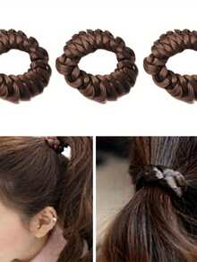 2pcs Retro Style Elastic Hair Ties, Made Of Polyester Fiber And Spandex, Designed For Women's High Ponytail Hairstyles - Multicolor - View 4