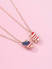 Bộ 2 chiếc dây chuyền thời trang trẻ em hình quốc kỳ ngày Quốc khánh 4 tháng 7, làm bằng hợp kim kẽm, đính ngọc trai giả, có nam châm, thích hợp để đeo hàng ngày và trong các dịp lễ. - Nhiều màu - Xem 3