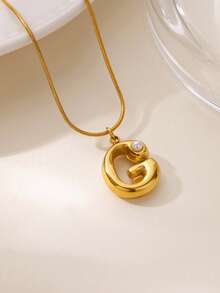 MECYLIFE 1件装时尚不锈钢26字母吊坠项链，镶嵌珍珠，女士项链 - 珍珠字母 - 查看 27