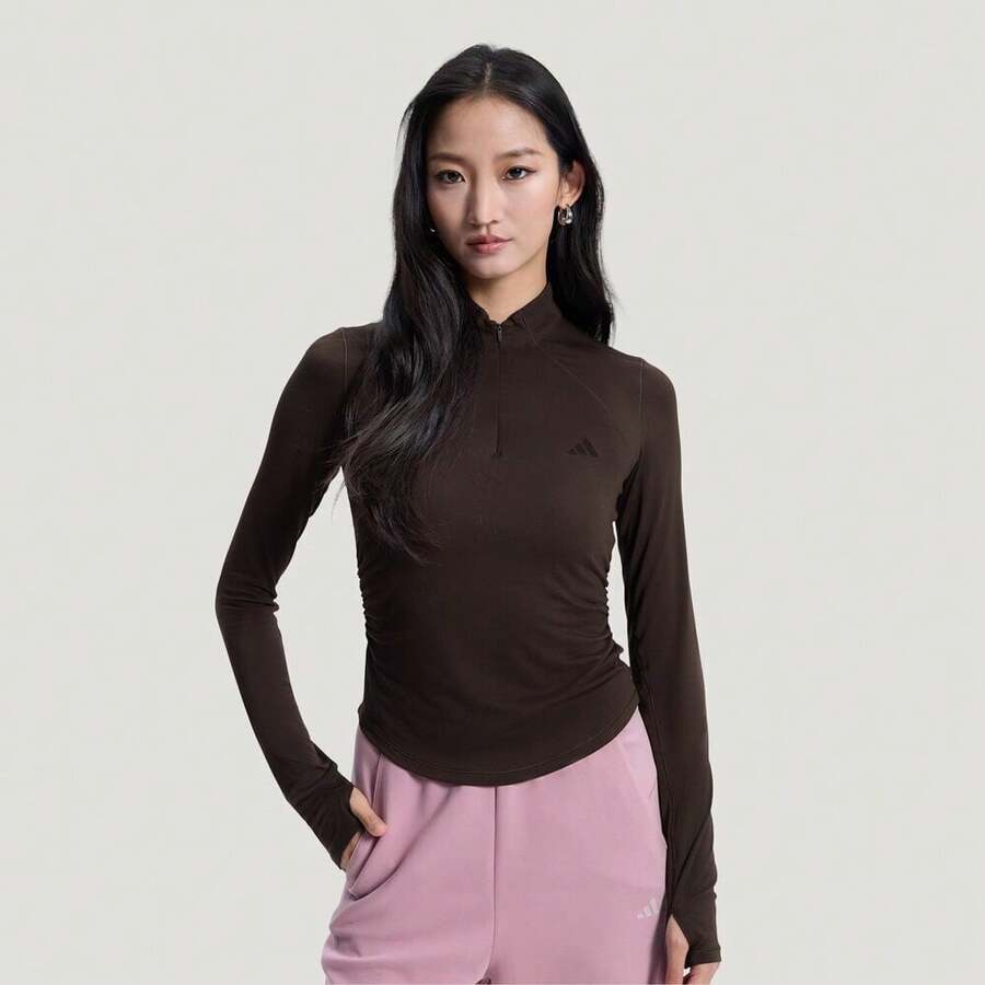 Adidas Áo thun dài tay nữ SFL LS TEE không cổ dệt kim TKH2643 - màu nâu - Xem 1
