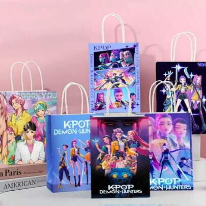 Cute K-Pop Themed Paper Gift Bags - Portable Party Favor Bags With Handles