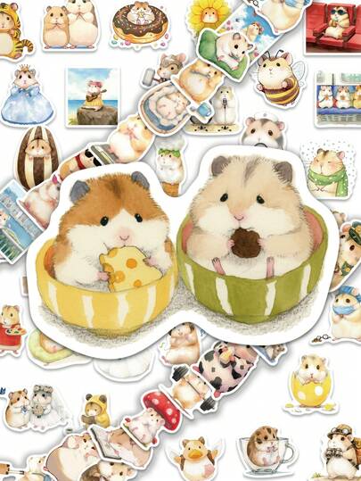 Juego de 55 pegatinas de hámster de diseños adorables con estilo de dibujos animados, de alta calidad, perfectas para cuadernos, cascos, protectores de parachoques, auriculares, bicicletas, libros y talla grande. Pegatinas autoadhesivas fáciles de despegar y aplicar, ideales para recuerdos de fiesta, recompensas y regalos navideños.