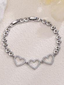1pc Delicate Hollow Heart Bracelet, Micro-Inlaid Zirconia, Versatile Commuting & Dating Accessory, Elegant Complexion-Enhancing Daily Wear - Bracelet - View 7