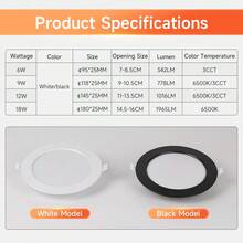 CANMEIJIA 1pc Modern Recessed Ceiling Light, Embedded Ceiling Light Spotlight, 6500K Cool White, Suitable For Bedroom, Kitchen, Living Room - Recessed Downlights - View 9