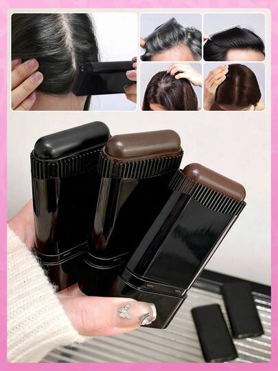 Barra de tinte para el cabello con peine incorporado - Aplicador fácil de girar, peine de tinte para el cabello resistente al agua y al sudor, color de larga duración, que cubre el cabello gris y blanco, incluye cuadrado a base de plantas, disponible en 3 colores, barra de tinte para el cabello temporal, barra de tinte para el cabello desechable.