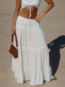 Vuslat 女士夏季简约波西米亚休闲度假风白色长裙，适合假日装扮、复活节、海滩度假、夏季假期、通勤和日常穿着。 - 白色 - 查看 1