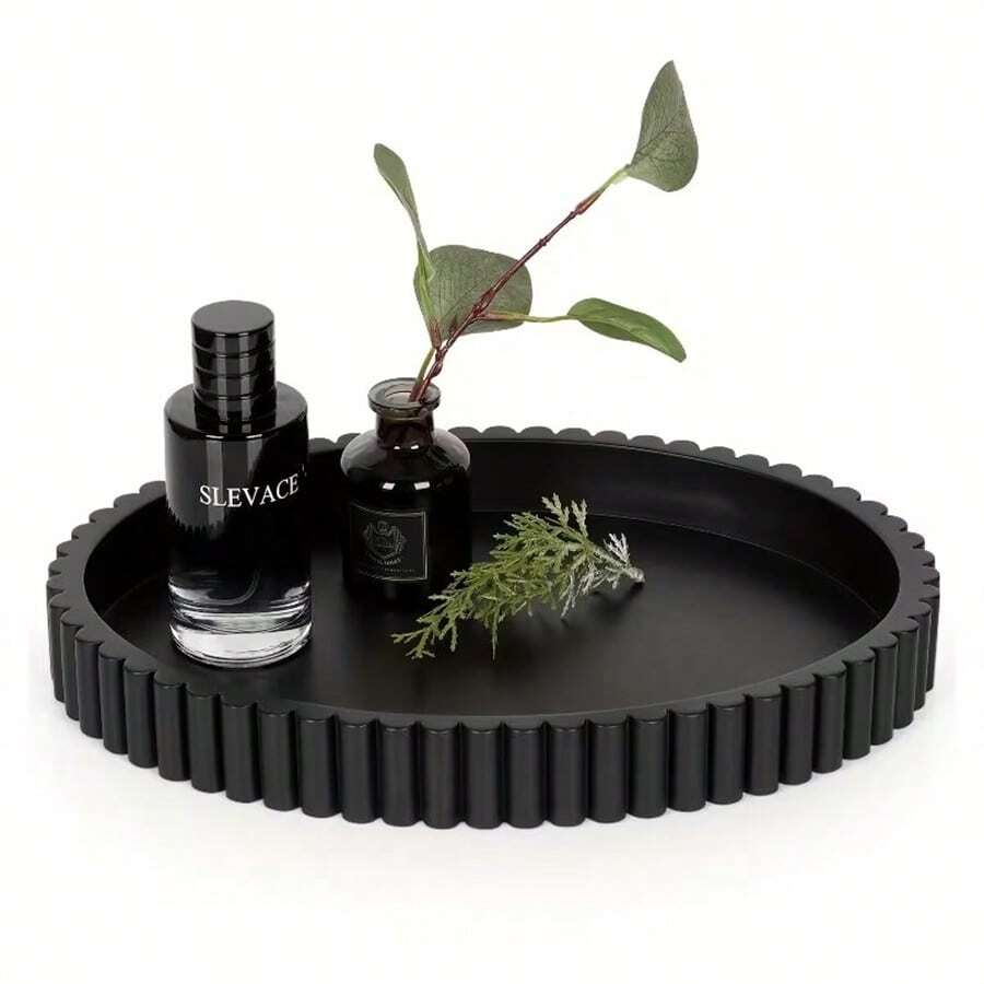 Plateau rond moderne en silicone noir, convient pour la décoration de table basse - décoration minimaliste, centre-pièce idéal pour la décoration de la maison, l'affichage de parfums et les centres d'intérêt de mode, la décoration de bar à café